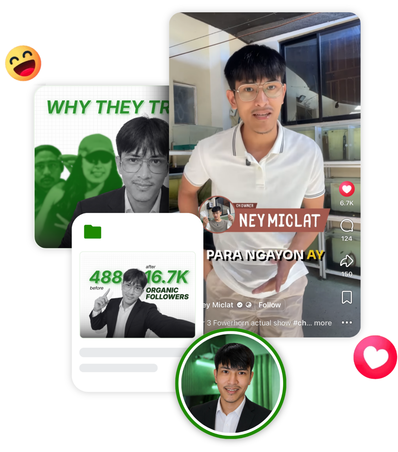 Neil Miclat social media portfolio collage featuring organic growth and short-form content